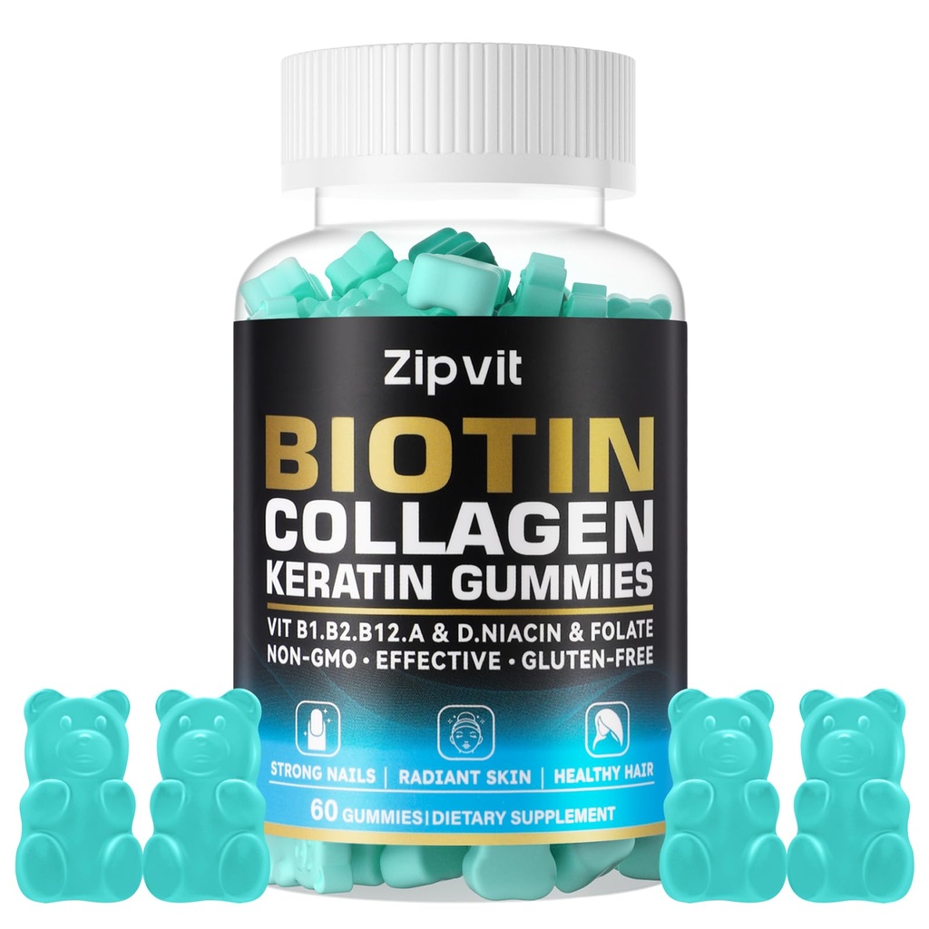 Biotin Collagen Gummies - Kadınlar ve Erkekler için Saç Tohumları - Saç Büyüme Vitaminleri: B1, B2, B3, B6, B7, Collagen, Keratin, Vitamin A & D - Saç Büyüme Tamamı - 60 Gummy Ayılar