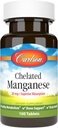 Carlson - Chelated Manganese, 20 mg, Üstün Aborpsiyon, Sağlıklı Metabolism, Bone Support & Brain Health, 100 Tablet