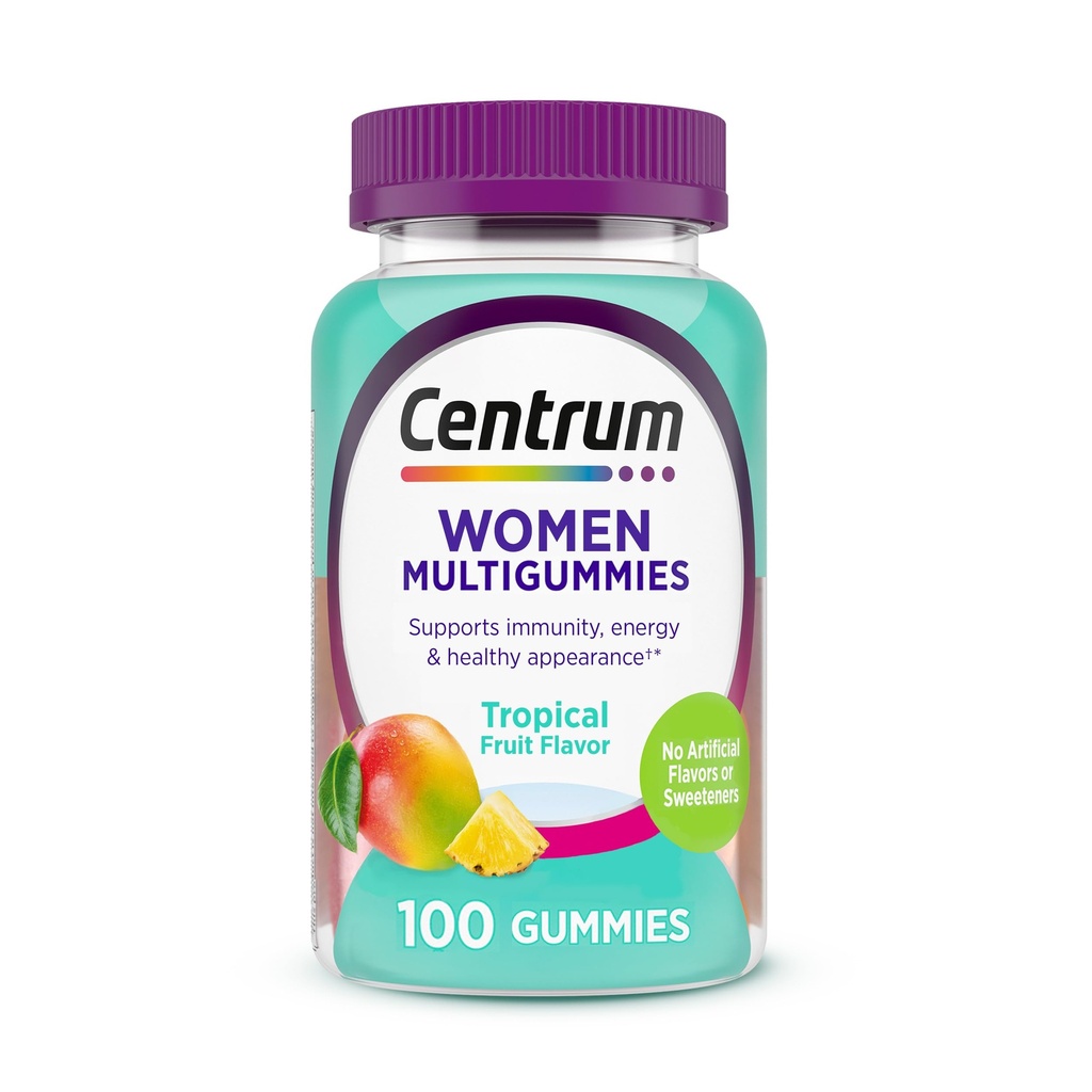 Centrum Women's Multivitamin Gummies, Immune, Enerji, Sağlıklı Görünüm Desteği, 100 Kont, 50 Day Supply
