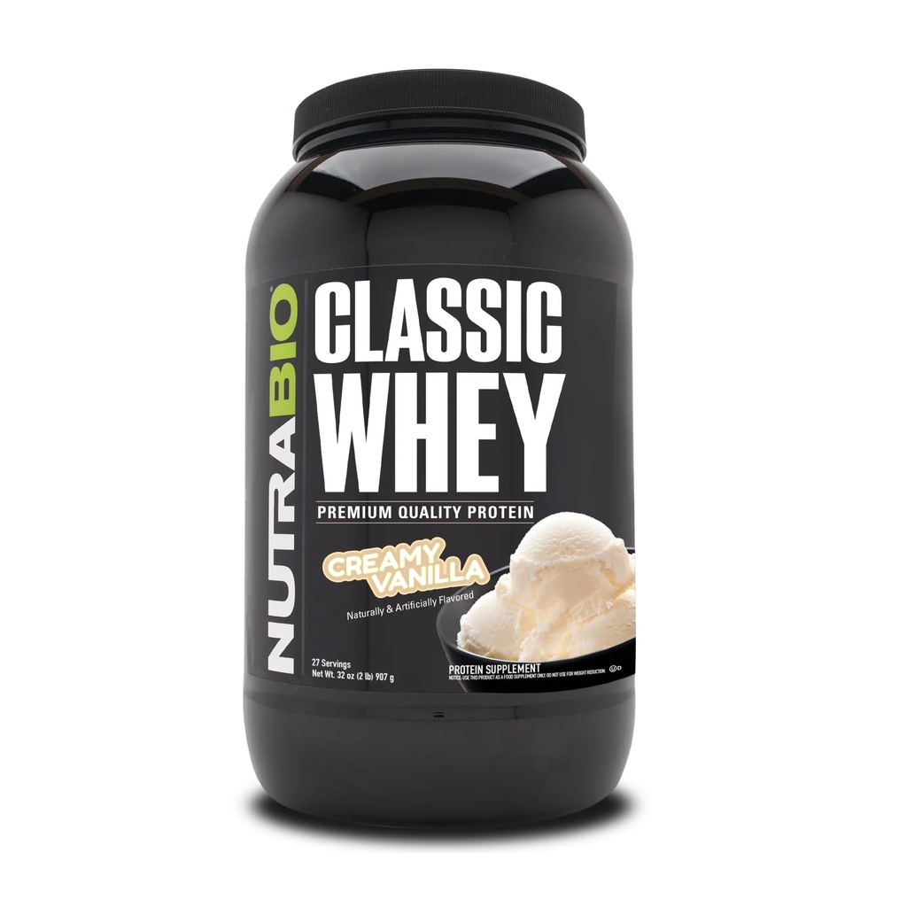 NutraBio Classic Whey Protein Toz- 25G Protein Per Scoop - Full-Spectrum Amino Asit Profil - No Fillers, Yapay Renkler, Preservatifler - Low Glycemic Index - Creamy Vanilla, 2 Pounds