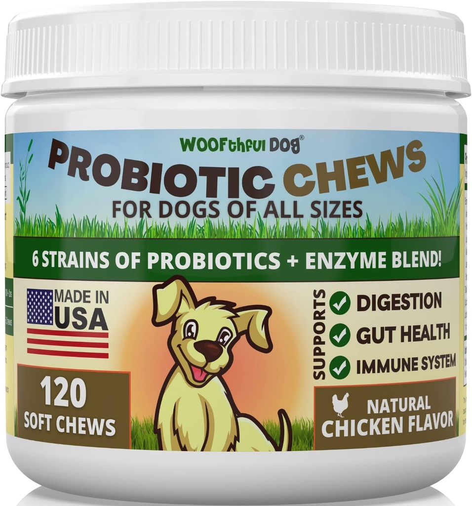 Köpekler için Probiyotikler - Digestive Health, Gut Flora, Bowel Support, Immune System Support - Foot Chews Supplement for Dogs 120 ct, Made in USA
