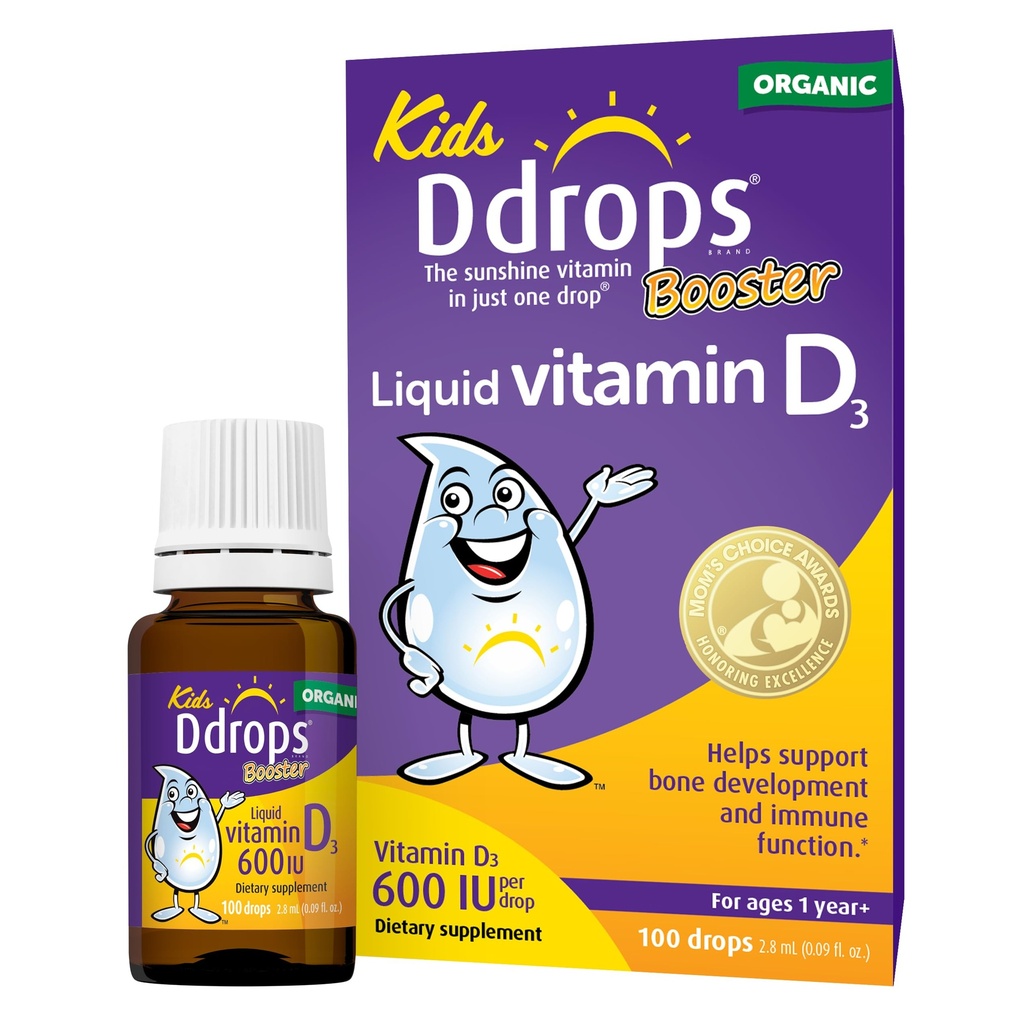 Ddrops Kids ATM 600IU 100 Drops - Çocuklar için Günlük Sıvı Vitamin D. Güçlü Bones & Immune System in Children. Preservatives, No Sugar, Non-GMO, Anti-Friendly