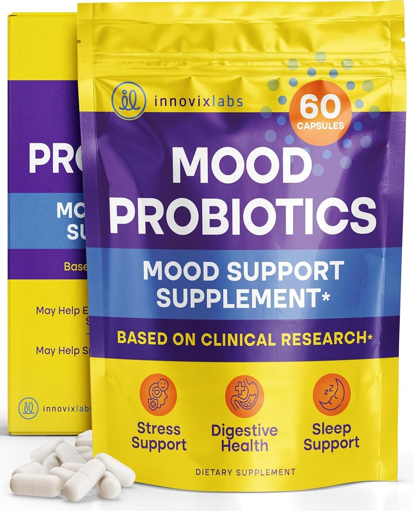 InnovixLabs Mood Probiyotik for Women & Men, Klinik olarak Studied Digestive & Mood Support Supplement, Lactobacillus helveticus Rosell-52 & Bifidobacterium longum Rosell-175, 60 Capsules