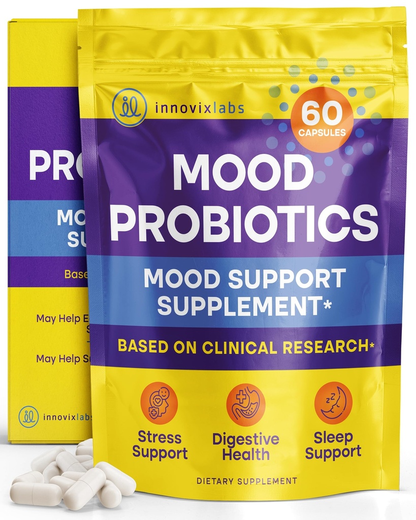 InnovixLabs Mood Probiyotik for Women & Men, Klinik olarak Studied Digestive & Mood Support Supplement, Lactobacillus helveticus Rosell-52 & Bifidobacterium longum Rosell-175, 60 Capsules