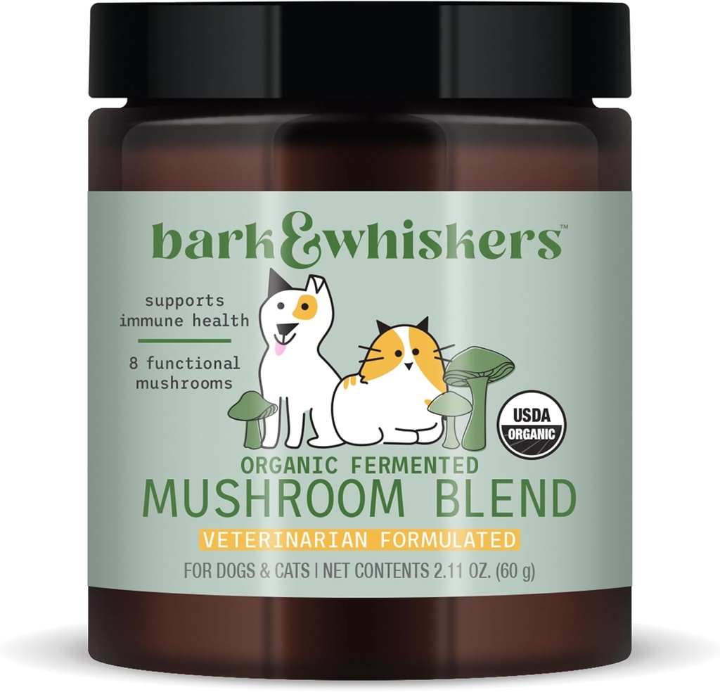 Dr. Mercola Bark & Whiskers Organik Fermented Mushroom Mix - Cat & Dog Supplement - Supports Digestive & Immune Health - Free from quotations, Filler & Gluten - 2.11 oz. (60 Scoops)