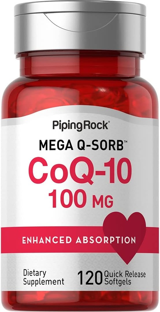 Piping Rock CoQ10 100 mg | 120 Softgels | Black Pepper Extract | Non-GMO, Gluten Free Supplement