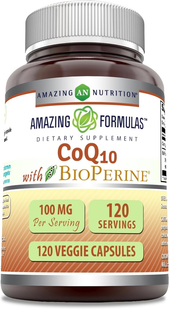 Amazing Formulas CoQ10 ile BioPerine 100 Mg | Vegetarian Capsules Supplement | Non-GMO | Gluten-Free | Made in USA (1 Pack | 120) Count)