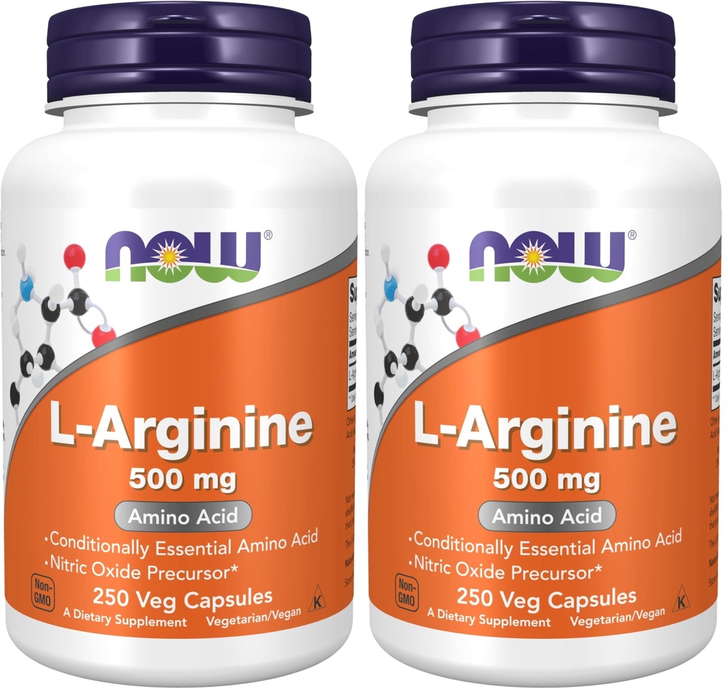 Şimdi Tamamlar, L-Arginine 500 mg, Nitrik Oksit Precursor*, Amino Asit, 250 Veg Capsules (Pack of 2)