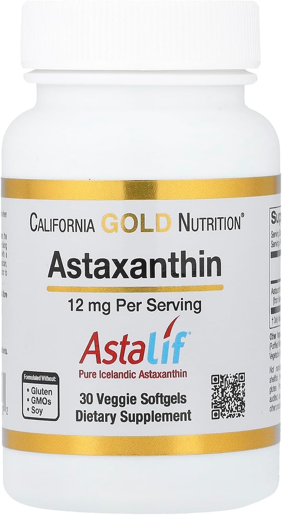 Kaliforniya Altın Beslenmesi Tarafından AstaLif® Pure İzlandaic Astaxanthin - Gluten Free, Non-GMO - 12 mg - 30 Veggie Softgels