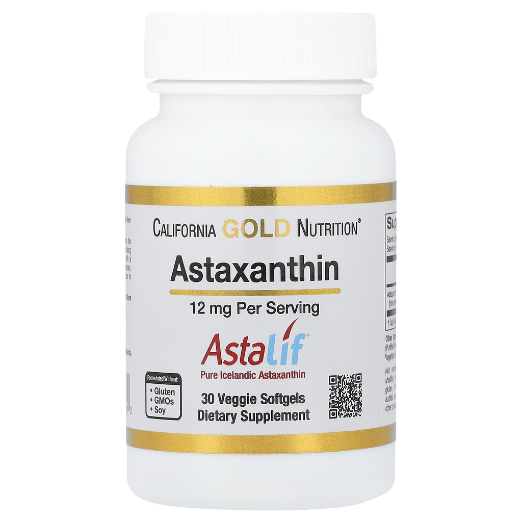 Kaliforniya Altın Beslenmesi Tarafından AstaLif® Pure İzlandaic Astaxanthin - Gluten Free, Non-GMO - 12 mg - 30 Veggie Softgels