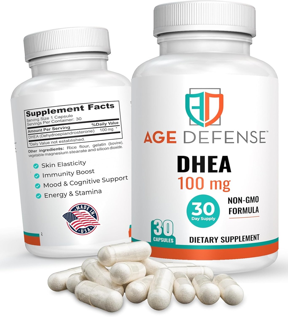DHEA Capsules - DHEA Supplements - Doğal Enerji Desteği ve Immune Desteği - Vitality, Skin Elasticity, & General Wellness - DHEA Supplement for Women & Men (100 mg)