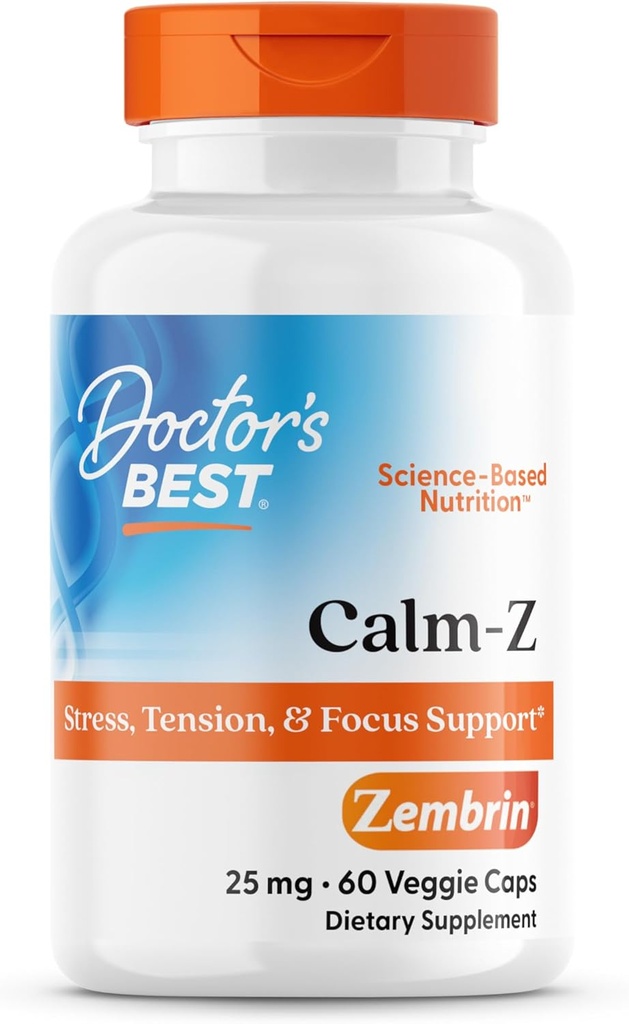 Doctor's Best Calm with Zembrin, Stress & Mood Support, 25mg Veggie Caps, 60Count