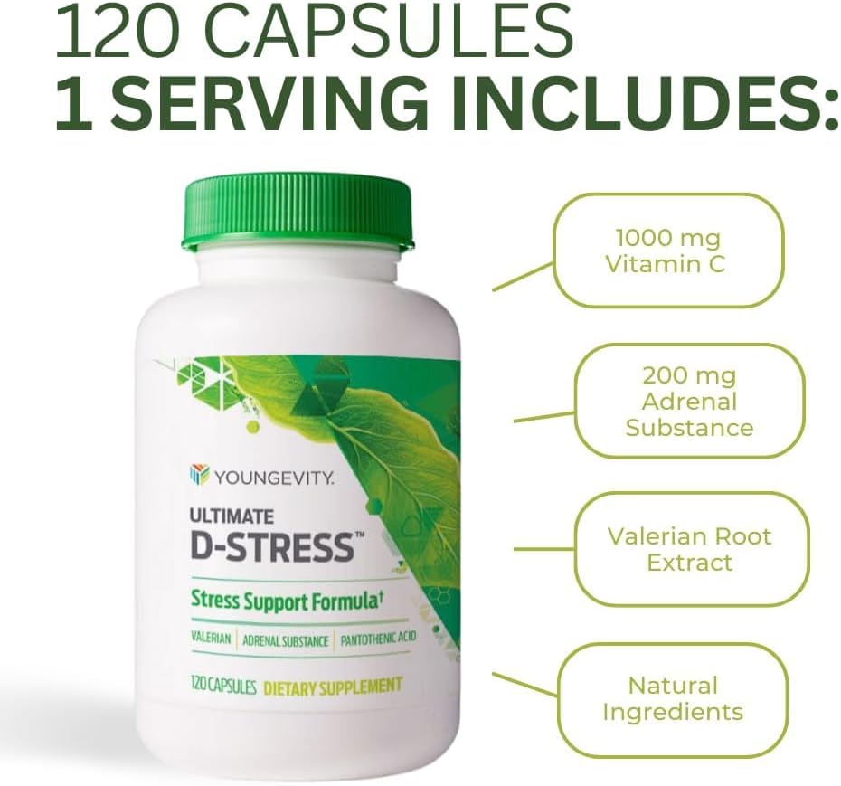 Youngevity Ultimate D-StressTM – Natural Strress Relief Supplement with Magnesium, Valerian Root Extract, and B Vitamins – Υποστηρίζει την υγεία και το νευρικό σύστημα – 120 κάψουλες (Pack of 1)