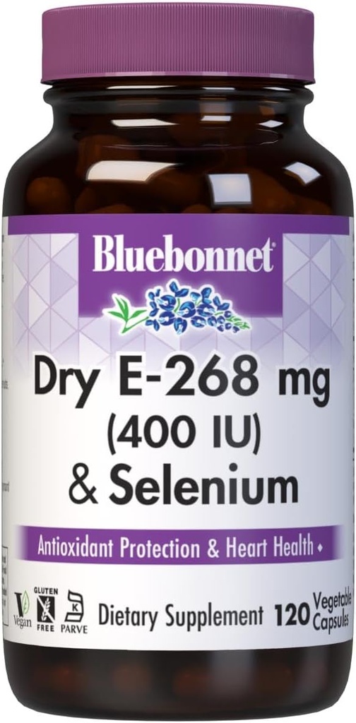 BlueBonnet Kuru E-400 IU Plus Selenium Vegetarian Capsules, 120 Kont, White