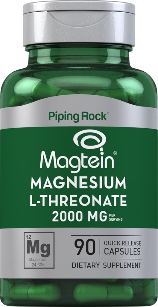 Piping Rock Magnezyum L-Threonate Capsules | 2000 mg | 90 Pills | Magtein | Tamam for Men and Women | Non-GMO, Gluten Free