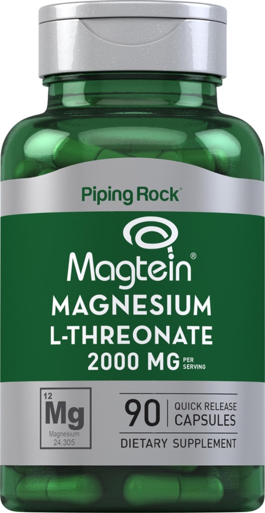 Piping Rock Magnezyum L-Threonate Capsules | 2000 mg | 90 Pills | Magtein | Tamam for Men and Women | Non-GMO, Gluten Free
