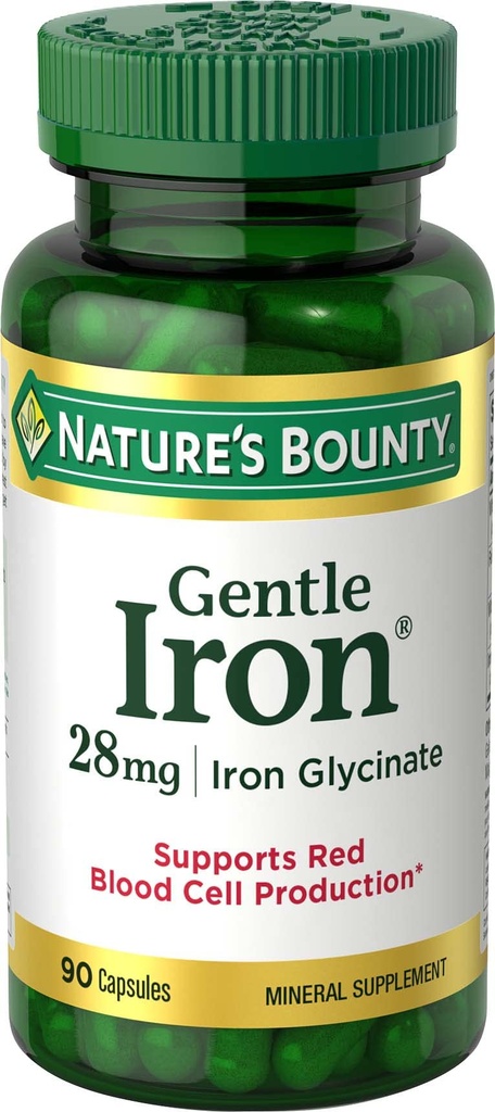 Nature’s Bounty Gentle Iron 28 mg Capsules with Vitamin C, Folic Acid, Vitamin B-12 Iron Supplement, Non-GMO, Gluten-Free, 90 Count