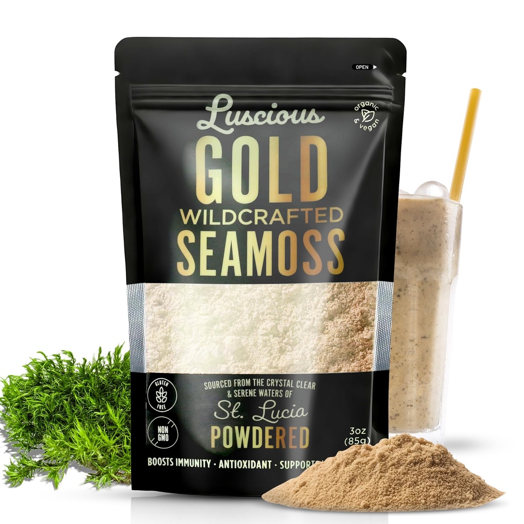 İrlandalı Deniz Moss Toz Altın 3 Oz – 100% Organik St. Lucia Sea Moss | Gut Health için Vahşi Sanatlarlı Superfood, Immune Support, Vegan, Gluten-Free | Makes 120+ Fl Ounces of Gel by Luscious Emporium
