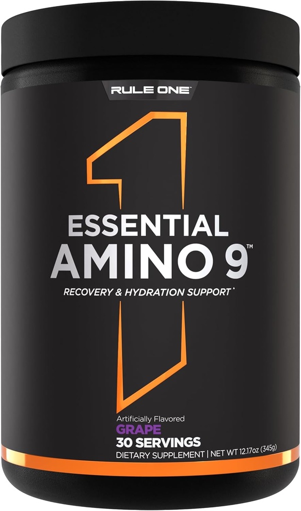 Rule 1 Essential Amino 9 – Recovery & Hydration Support with 7.5g of Essential Amino Acids + Electrolytes (Grape, 30 Servings)
