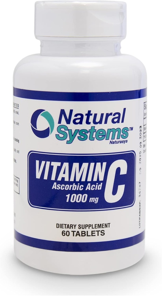 C 1000 mg Tabletleri - 60 Tablolar - Immune Support and System by Natural Systems - Diyeter Vitamin C Supplement - Ascorbik Asit 1000 mg - ABD'de Yap - Vitamina C - VIT C