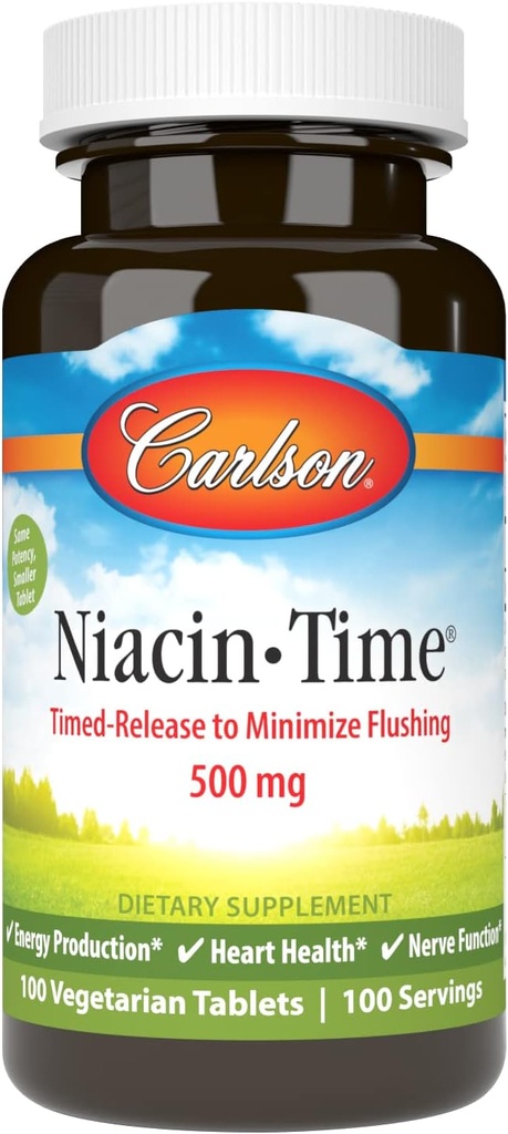 Carlson Niacin-Time 500 mg, B-3, Time-Released, 100 Tablet