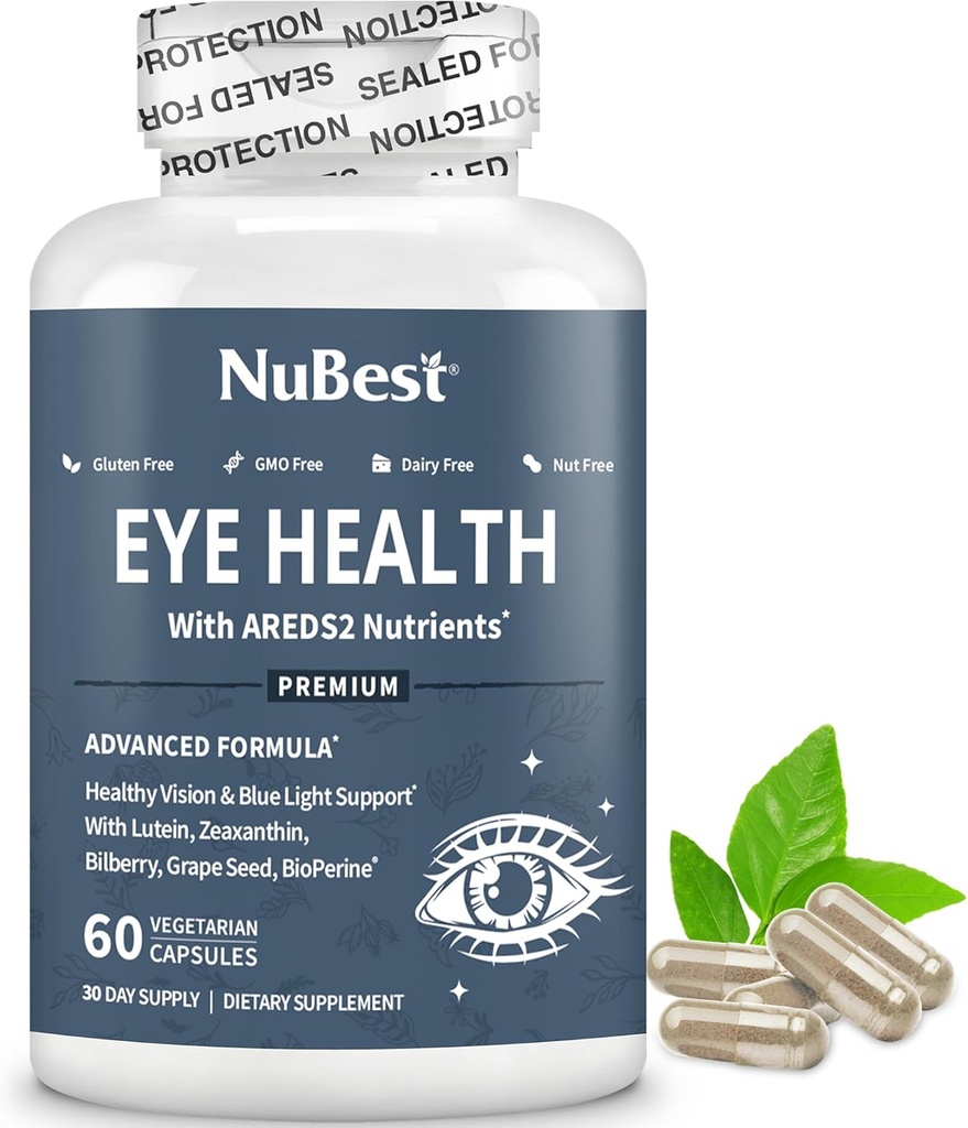 Nu Best AREDS 2 Eye Vitamins with Beta Carotene Carrot Toz, 20 mg Lutein, 4 mg Zeaxanthin, Bilberry, Grape Tohum, BioPerine, B-Complex, Multivitamin for Eye Health | 1 ay Supply