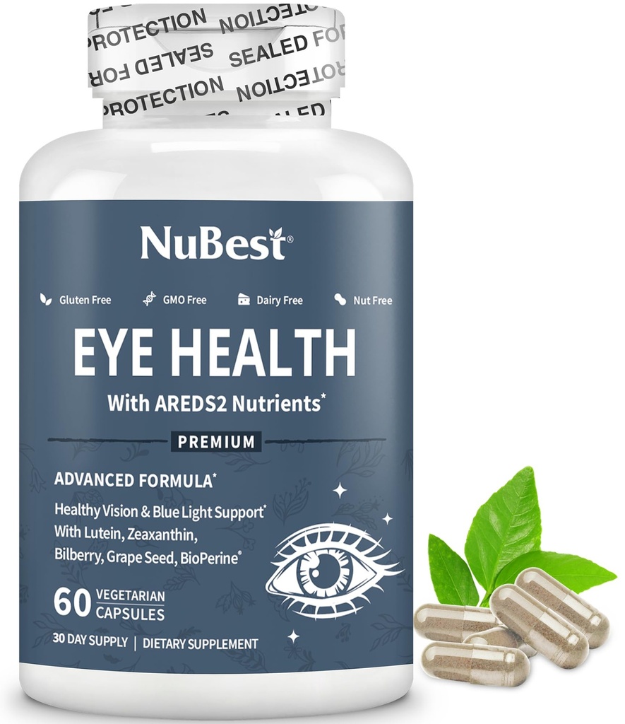 Nu Best AREDS 2 Eye Vitamins with Beta Carotene Carrot Toz, 20 mg Lutein, 4 mg Zeaxanthin, Bilberry, Grape Tohum, BioPerine, B-Complex, Multivitamin for Eye Health | 1 ay Supply