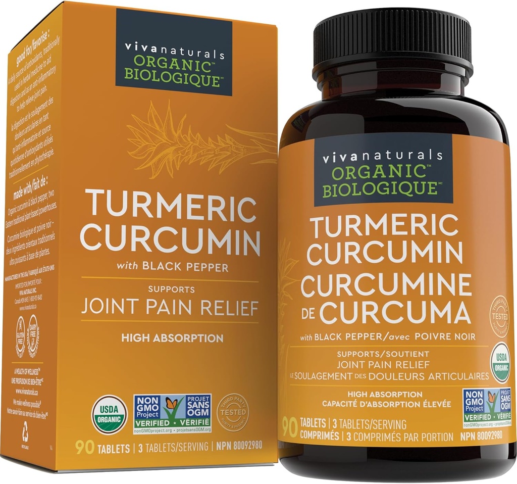 Viva Naturals Turmeric Curcumin, 1500 mg, 120 Tablet - Aborpsiyon için Siyah Pepper ile - Ortak Destek ve Hücre Savunması için