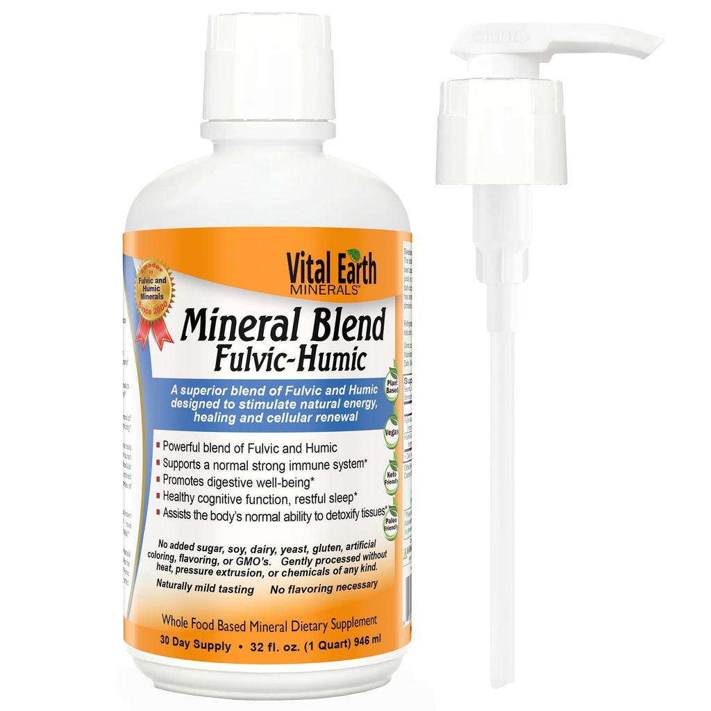 Vital Earth Minerals Fulvic Humic Mineral Pompa ile Sıvı - 70+ Trace Mineralleri ile Fulvic asit Supplement, Recovery, Balance & Energy, 32 Oz