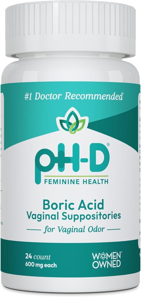 PH-D Feminine Health - 600 mg Boric Acid Suppositories - Kadın Kendi - Vaginal Odor için - 24 Kont Kont Kont