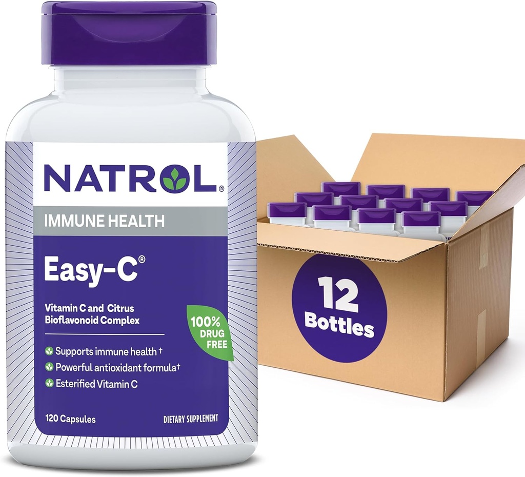 Το Natrol Easy-C υποστηρίζει την Ανοσολογική Υγεία με Βιταμίνη C και Βιοφλαβονοειδή, Bios Vegi Κάψουλες, 500 mg, 120 Count (πακέτο των 12)