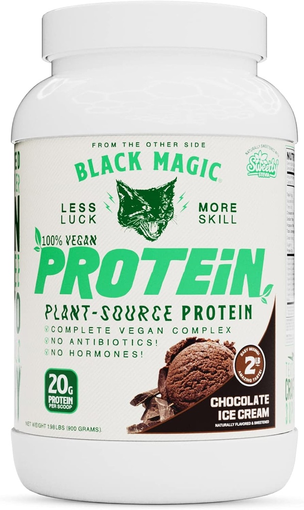 Black Magic Plant-Πηγή 100% Vegan Πρωτεΐνη - Κέτο, χαμηλή ζάχαρη, Γαλακτοκομικά Χωρίς Πρωτεΐνη - Pre/Post προπόνηση - Σοκολάτα Παγωτό - 20g Πρωτεΐνη - 2 LB