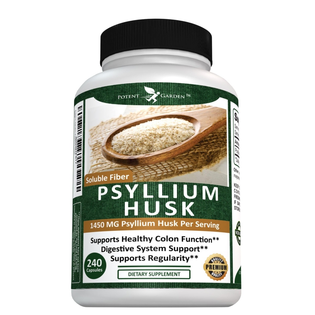 Poent Garden Κάψουλες Psyllium Husk Όλα τα φυσικά & ισχυρά Διαλυτά συμπλήρωμα ινών διατροφής βοηθά στην υποστήριξη της κανονικότητας και της πέψης, 240 Caps