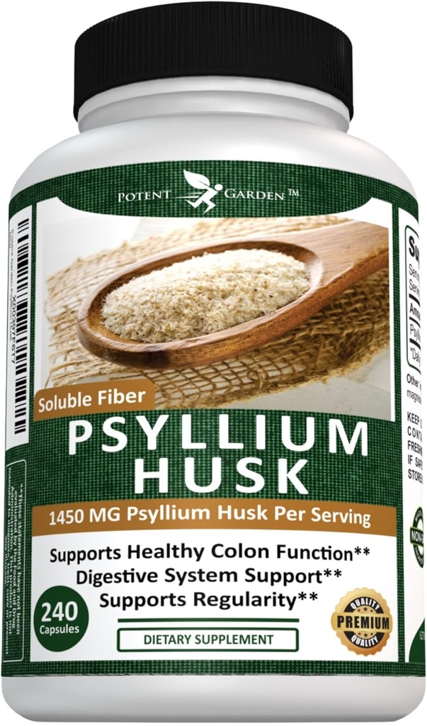 Potent Garden Psyllium Husk Capsules All Natural & Powerful ► Diyetary Fiber Supplement Helps Support Regularity & Digestion, 240 Caps