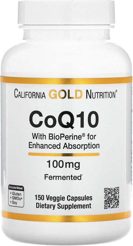 CoQ10 από την California Gold Nutrition - USP-Verified, Fermented Coenzyme Q10 με BioPerine - Μιτοχονδριακή Υποστήριξη - Vegan Friendly - Gluten Free, Non-GMO - 100 mg - 150 Veggie Κάψουλες