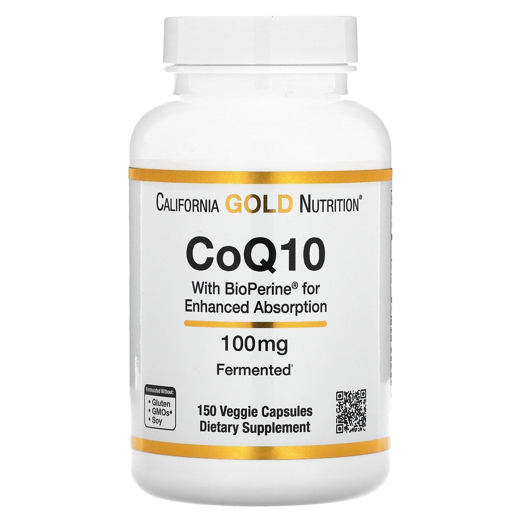 CoQ10 by California Gold Nutrition - USP-TY, Fermented Coenzyme Q10 with BioPerine - Mitochondrial Support - Vegan Friendly - Gluten Free, Non-GMO - 100 mg - 150 Veggie Capsules
