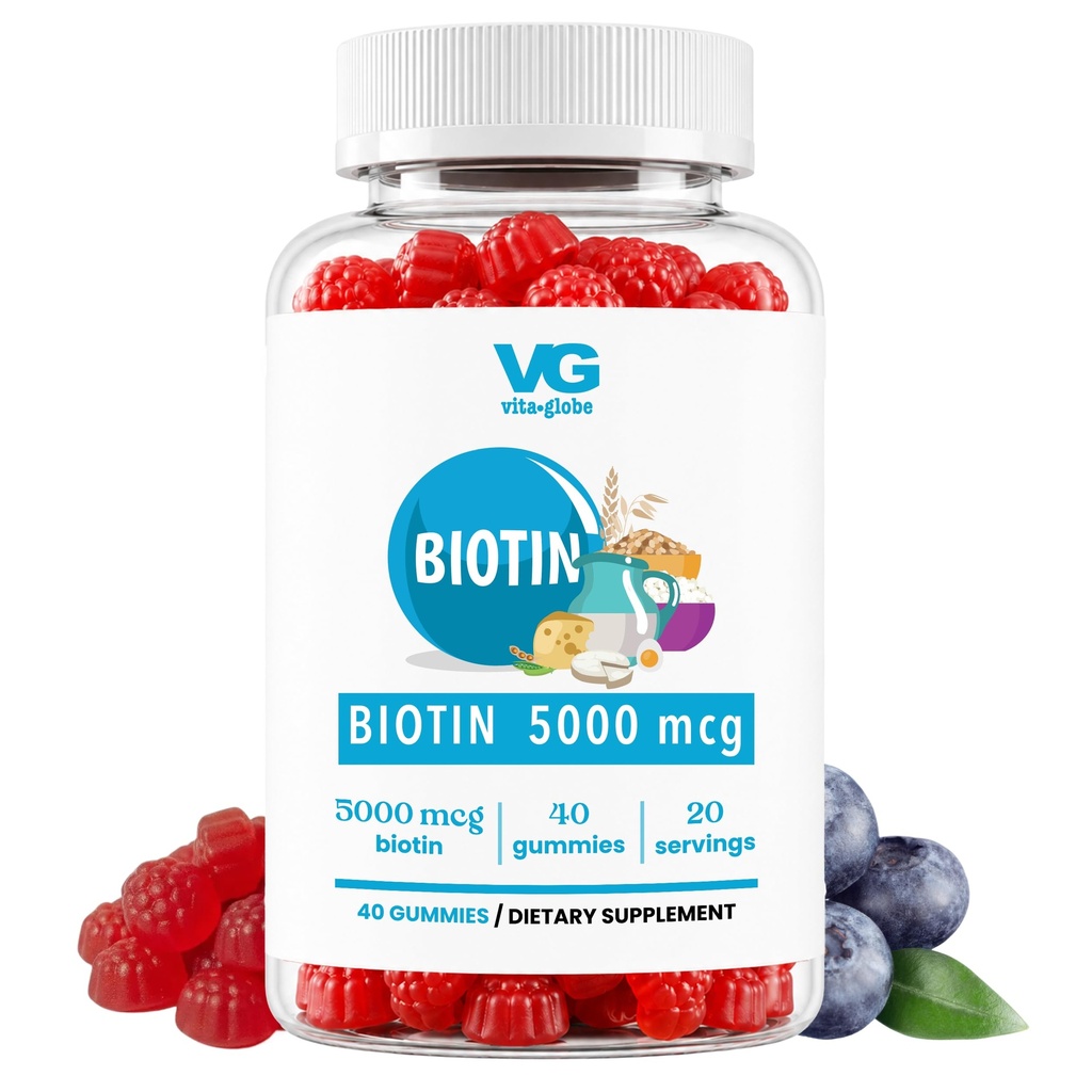 VITA GLOBE Biotin Gummies 5.000 mcg – Ekstra Güç Saçları, Skin & Nails Desteği – Karma Berry Flavor, Vegan, Kadınlar ve Erkekler için Non-GMO Gummy Vitaminleri – 1.