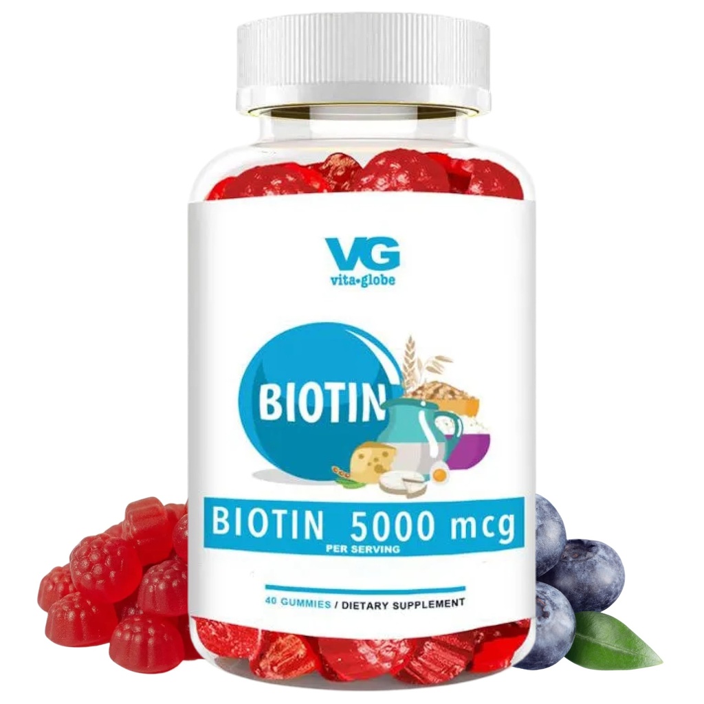 VITA GLOBE Biotin Gummies 5.000 mcg – Ekstra Güç Saçları, Skin & Nails Desteği – Karma Berry Flavor, Vegan, Kadınlar ve Erkekler için Non-GMO Gummy Vitaminleri – 1.