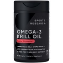 Sports Research Krill Oil Supplement with EPA & DHA Omega 3, Phospholipids & Astaxanthin from Antarktika Krill - Erkekler ve Kadınlar için Krill Yağının En İyi Teşviki - 1000 mg, 60 Softgel Capsules