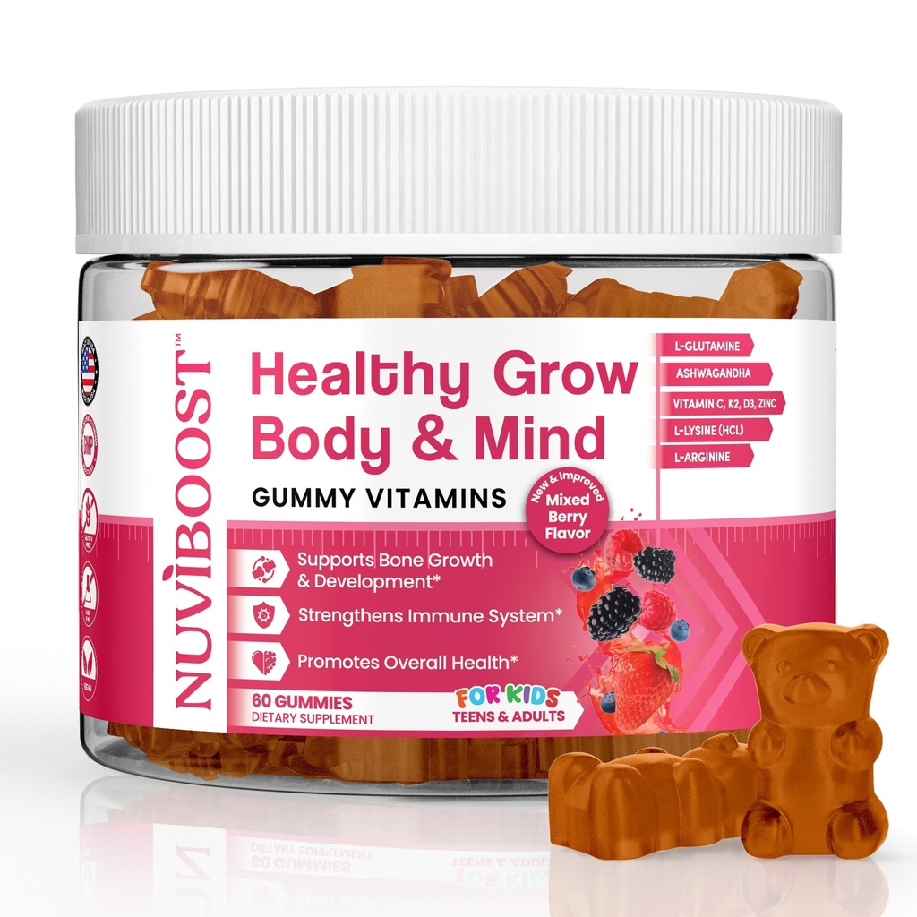 Sağlıklı Yetiştirilen Üst Büyüme Gummies Rich inelli, Vitamins C, D3, K2, L-Arginine, Ashwagandha ve diğerleri, Boost Bone Health & Immunity, Multivitamin, for Kids 5+, Young and Yetişkinler.