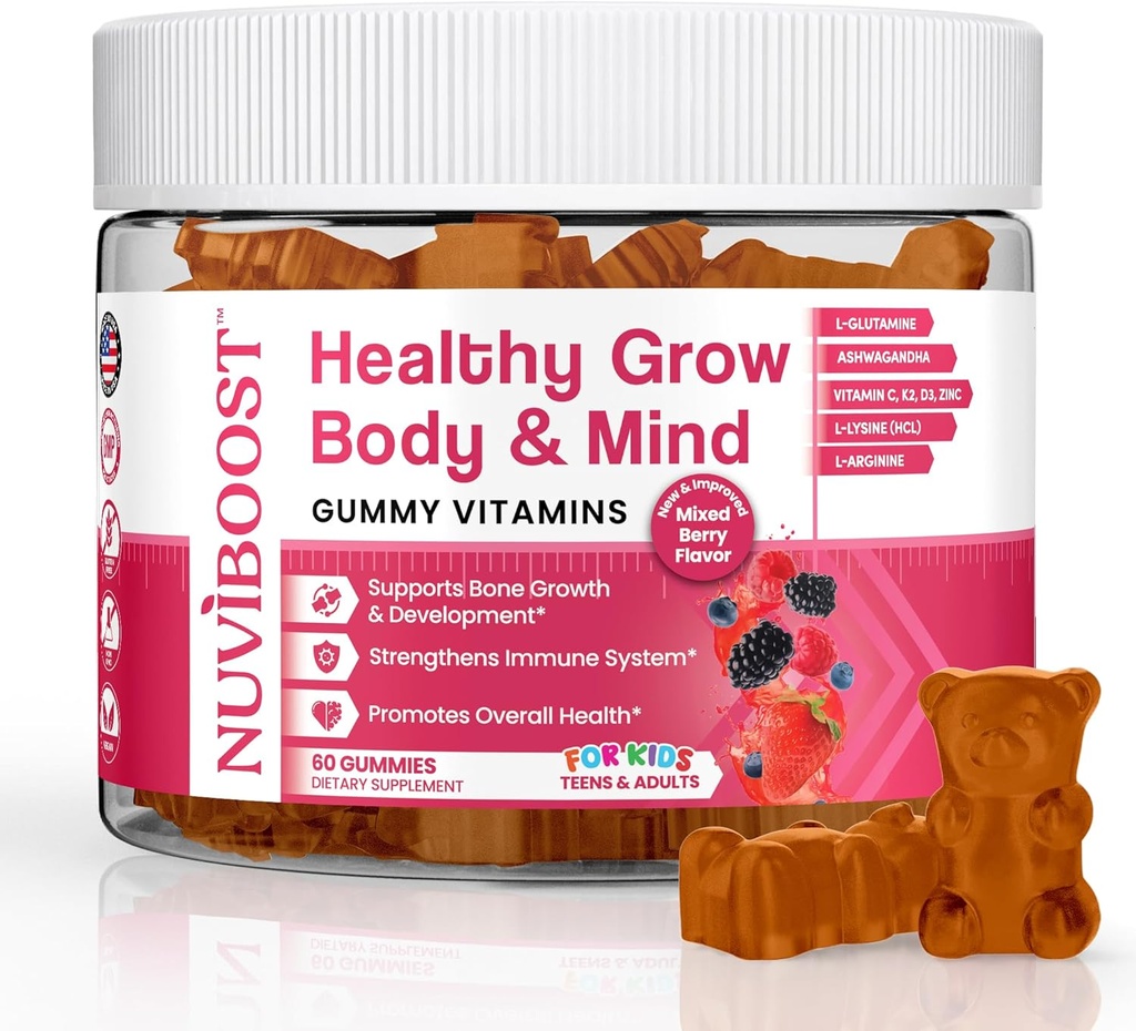 Sağlıklı Yetiştirilen Üst Büyüme Gummies Rich inelli, Vitamins C, D3, K2, L-Arginine, Ashwagandha ve diğerleri, Boost Bone Health & Immunity, Multivitamin, for Kids 5+, Young and Yetişkinler.