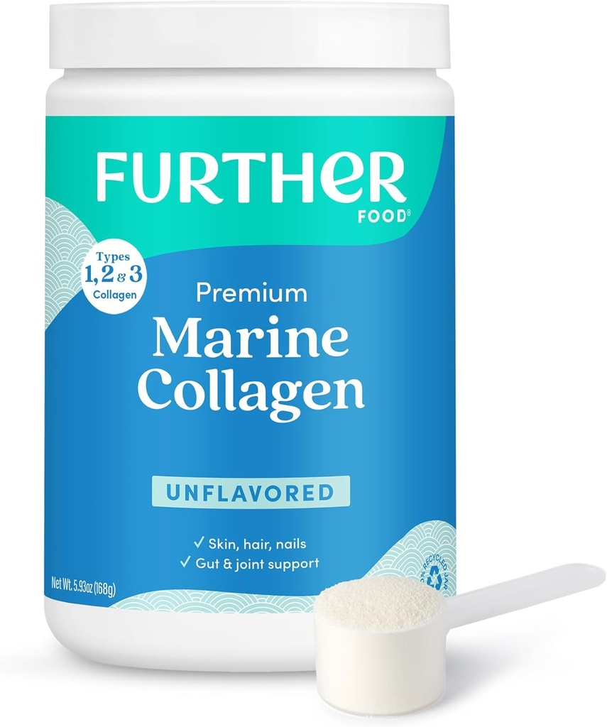 Gıda Unflavored Marine Collagen, Toz, Wild-Caught Sustainable Sourced Fish, Hydrolyzed Type 1, 2 & 3, 12g Protein, 5.93 Oz