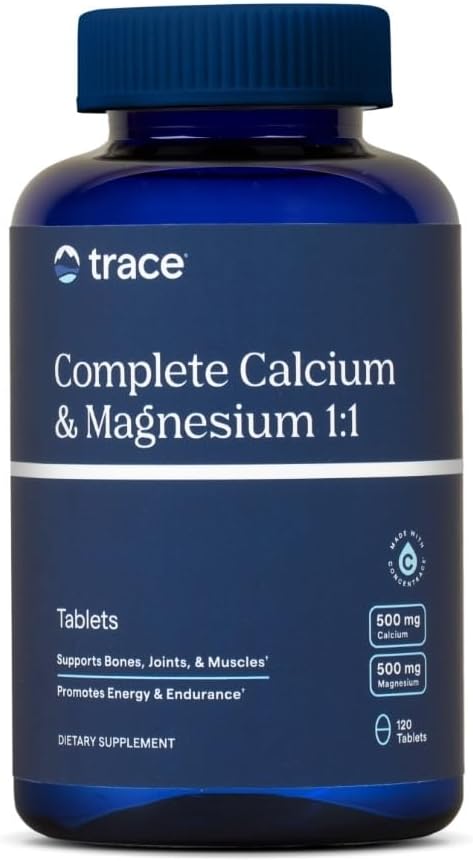 Trace Minerals Complete Calcium & Magnesium 1:1 - Συμπλήρωμα διατροφής για την υγεία των οστών & την ενεργειακή υποστήριξη - Συμπλήρωμα ορυκτών για την ενίσχυση της ανοσοποιητικής υγείας - Formula with Sea Minerals - 120 Tablets (30 Services)