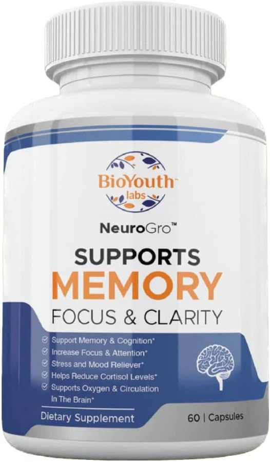 Labs NeuroGro Natural Brain Supplement for Adults, 60 Capsules - Nutritious Blend of Bacopa Monnieri, Ginkgo biloba, Melissa Officinalis & Citicoline for Brain Focus & Memory