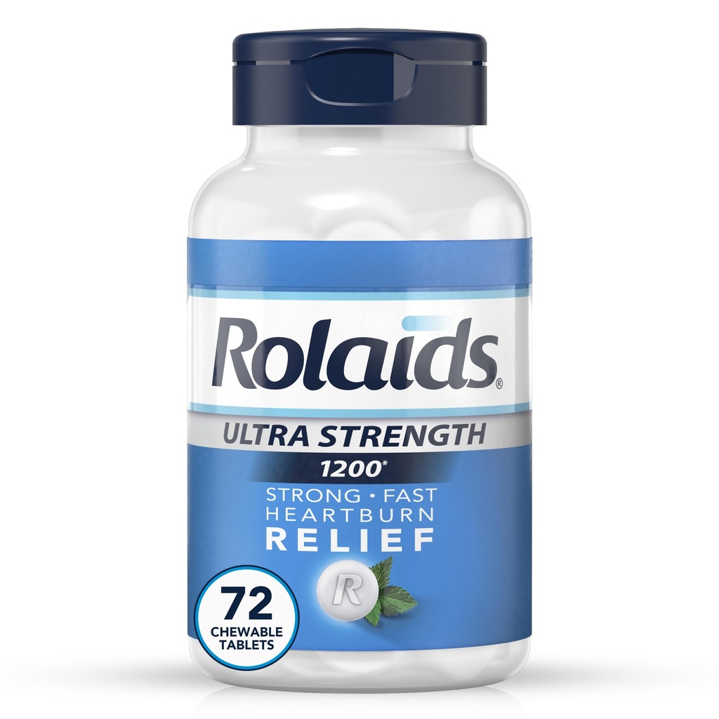 Rolaids Ultra Strength Antacid Chewable Tabletler, Mint, 72-Count
