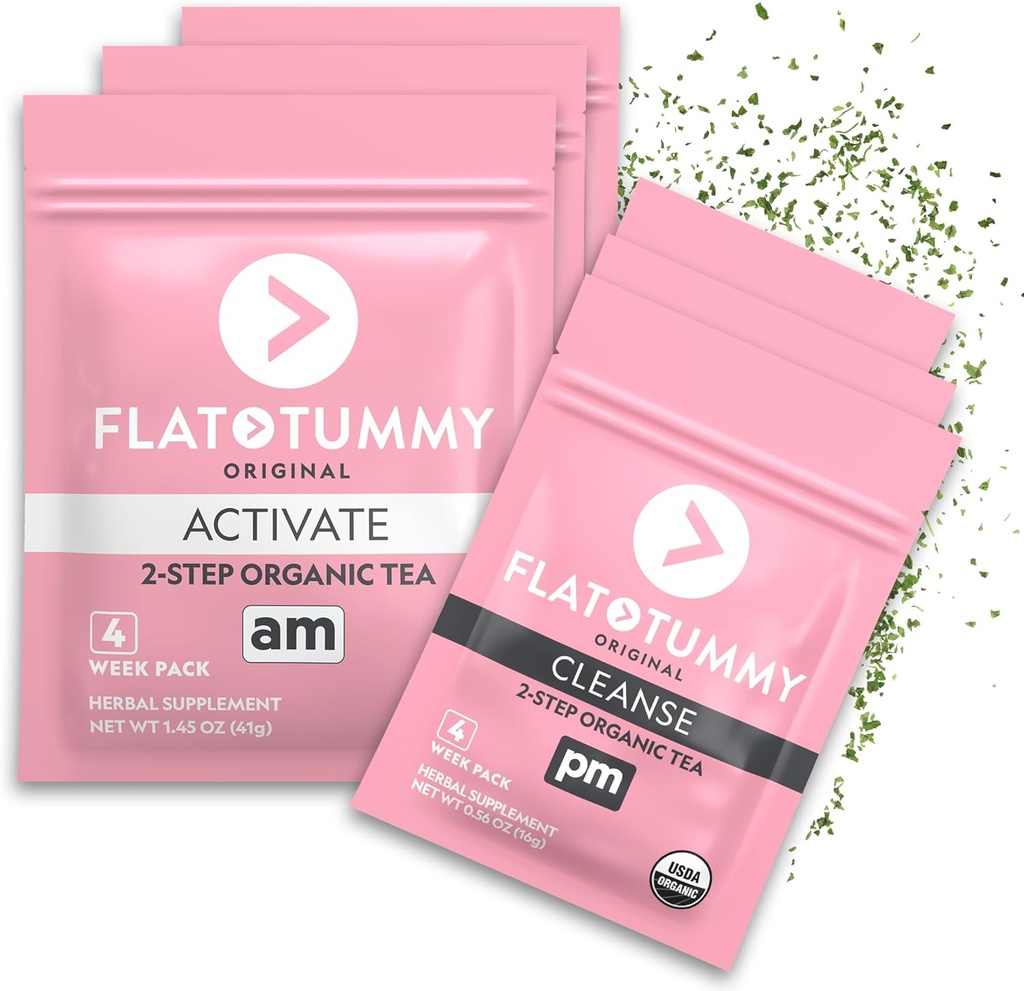 Flat Tummy Detox Tea (4 Week Program) – 2-Step Detox Tea to Boost Energy & Reduce Bloating* - All Natural Detox Cleanse w/Green Tea, Lemon Balm, Dandelion, Fennel, & More - Digestion Support (3 Pack)