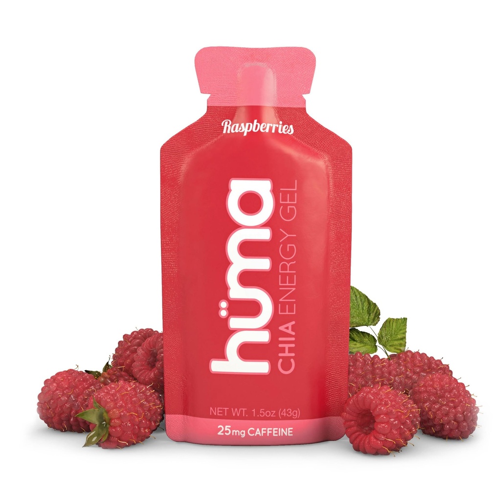 Huma Chia Energy Gel, Raspberries, 12 Gels, Packet başına 25 mg Caffeine - Endurance Egzersiz Egzersiz için Premier Spor Beslenme