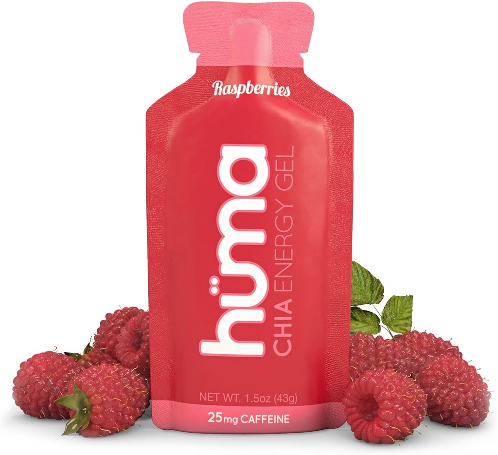 Huma Chia Energy Gel, Raspberries, 12 Gels, Packet başına 25 mg Caffeine - Endurance Egzersiz Egzersiz için Premier Spor Beslenme