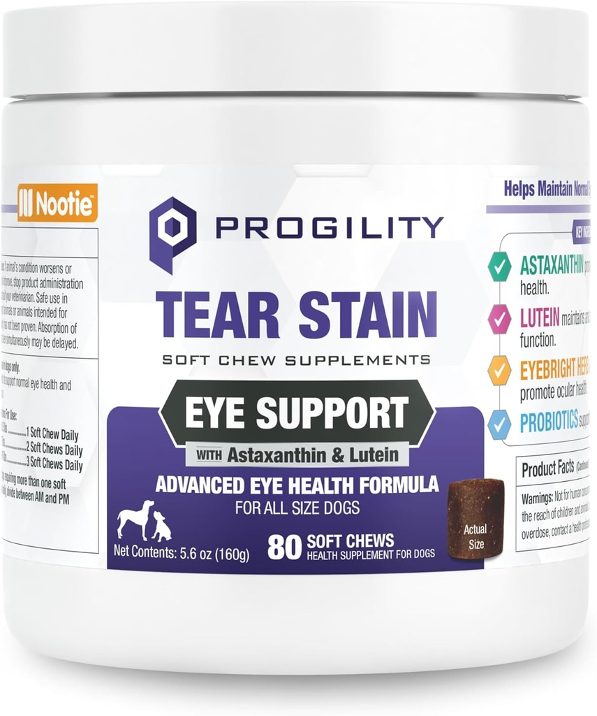 Nootie Progtitude Tear Stain Supplement for Dogs, Advanced Eye Health Formula, Helps Miniread Tear Stains, 80 Chews, Sold in Over 5.000 Vet Clinics and Pet Stores Worldwide Worldwide