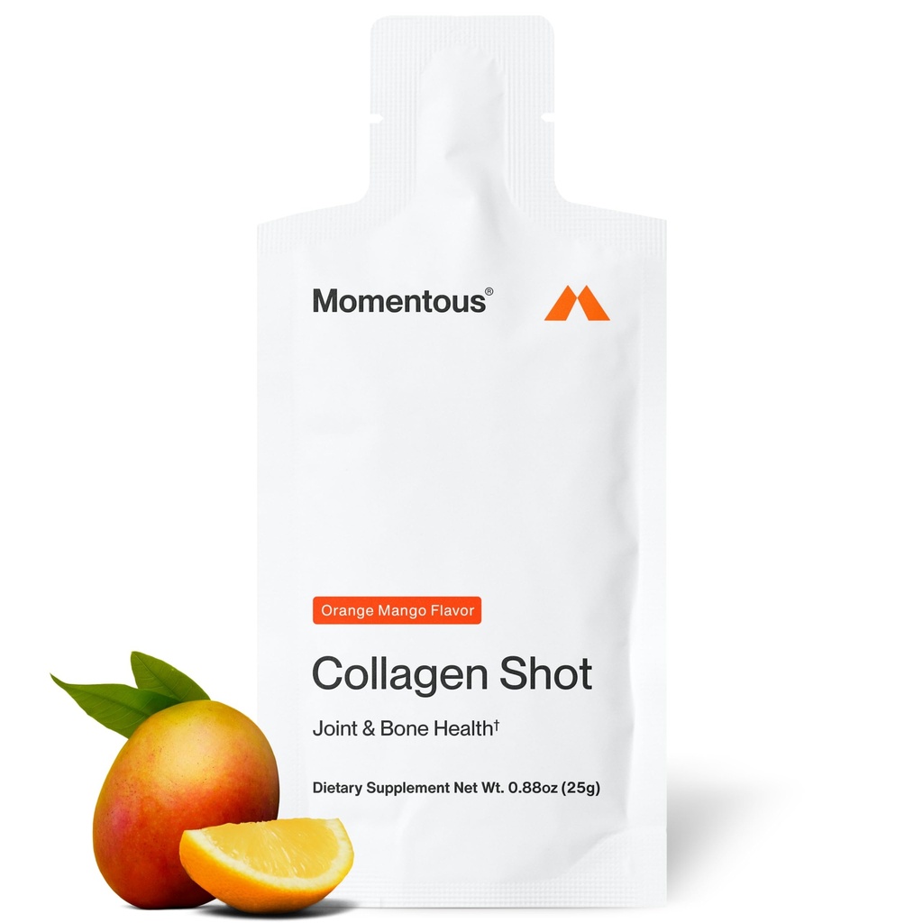 Momentous Collagen Shot Supplement - Hydrolyzed Bovine Collagen & Vitamin C Ortak, Bone, & Connective Tissue Health - NSF Spor için sertifikalı - Mango Orange - 25g/Serving - 15 Hizmet